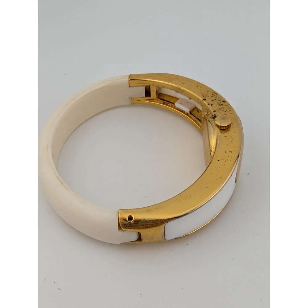 Vintage Lucerne Mechanical Watch Women 19mm Case White/Gold Bangle Band- Working